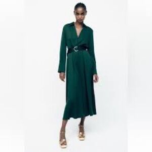 green striped t shirt dress Women's In Perfect Order Green Stripe Button Front Ruffle Collar Midi Shirt Dress | Size: M main image 0